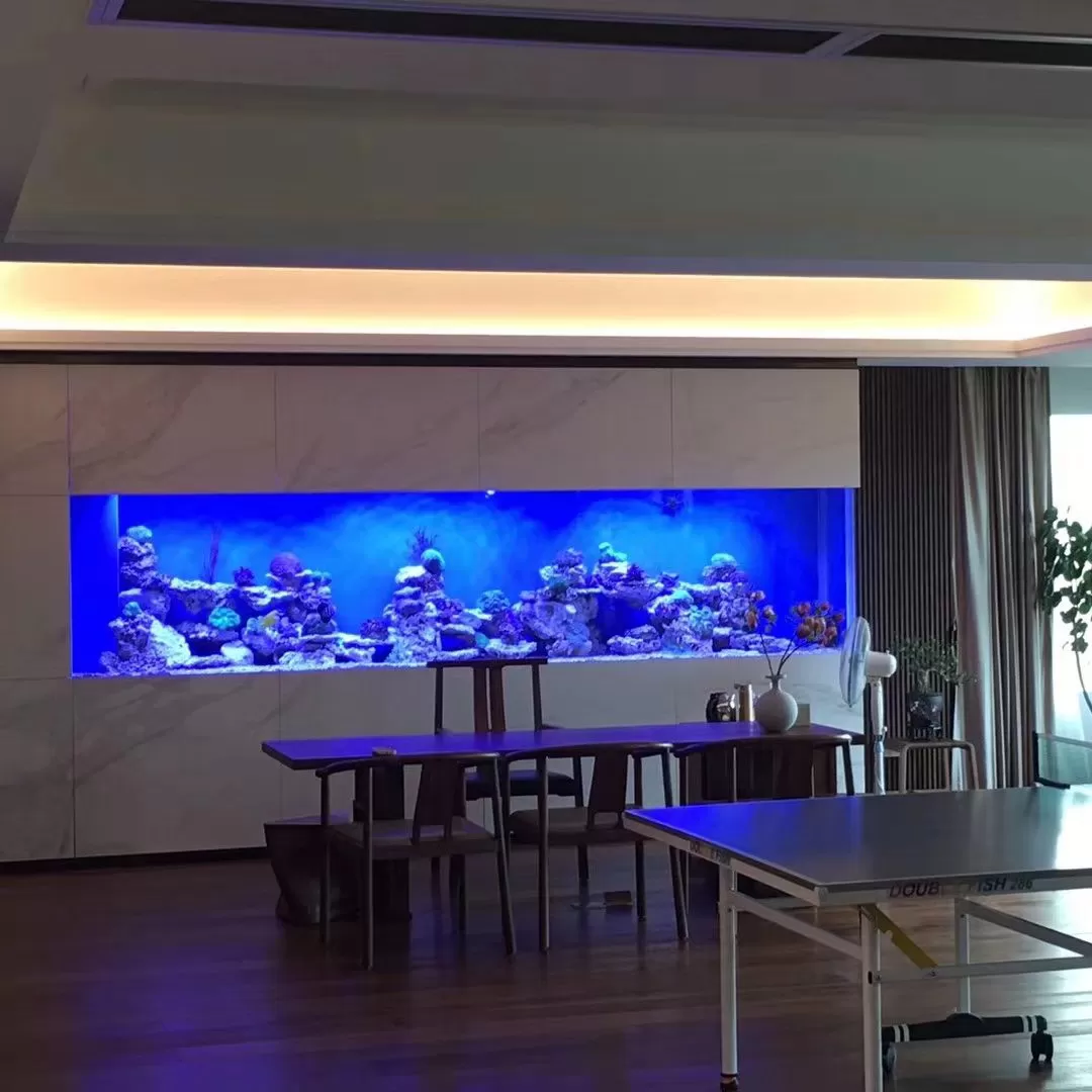 Customized three-layer integrated embedded seawater home fish tank with rock plate wall