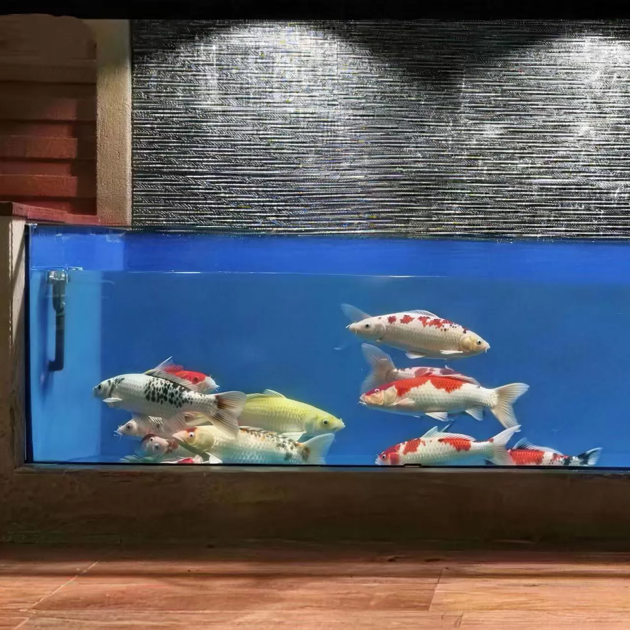 Custom-made long wooden wall bread-framed koi fish ornamental fish tank