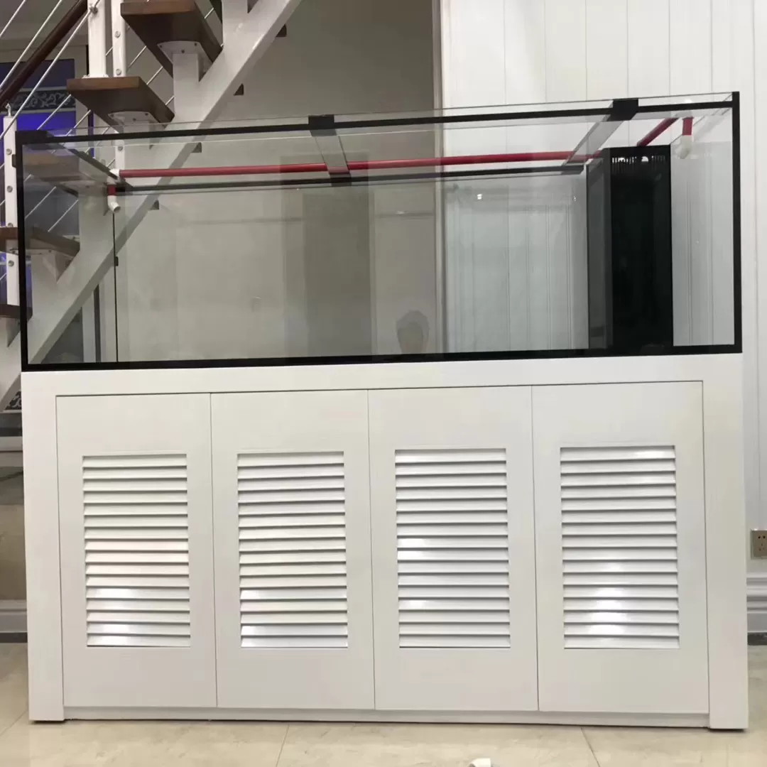 Custom-made white louvered four-door base cabinet for household floor-standing ornamental fish tanks