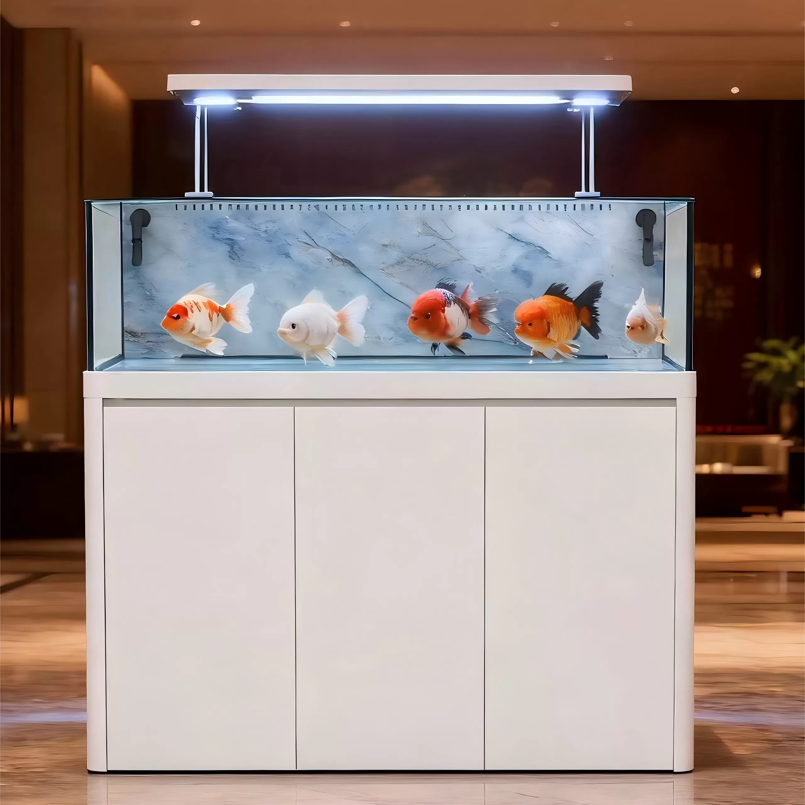 Custom-made white three-door base cabinet top rack lamp for household LAN Shou golden fish fish tank