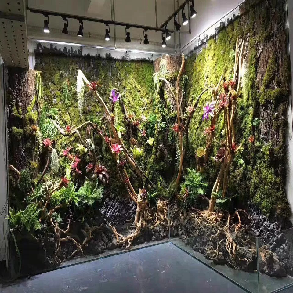 Customized L-shaped corner double-wall withered wood, moss and rain-soaked landscape tank