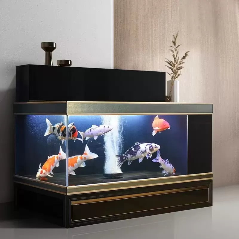 Customized black and gold-rimmed layered floor-standing koi Lanshou ornamental fish tank