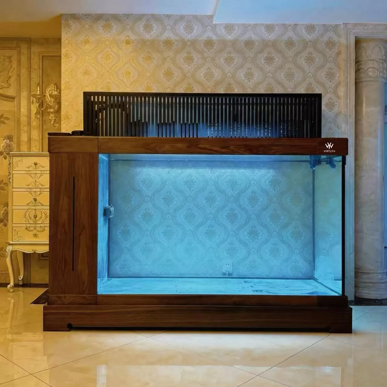 Custom-made walnut solid wood floor-standing open-top Lanshou Golden Fish tank