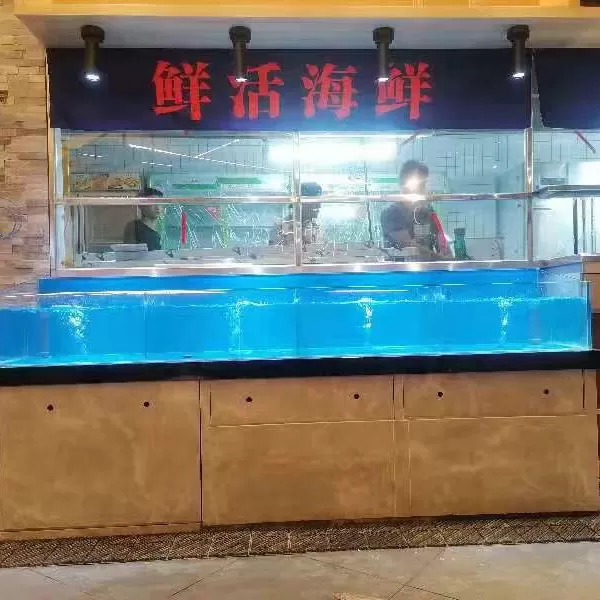 Customized double-layer wood-grain cabinet body commercial catering seafood display tank