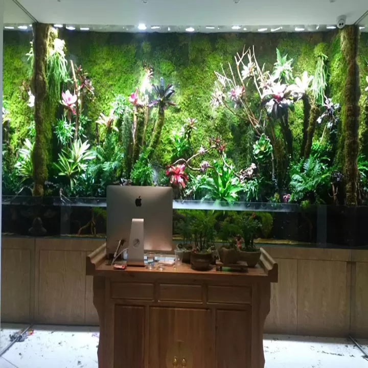 Customized three-dimensional green plants and rain-soaked ecological landscape fish tanks for the entire background wall