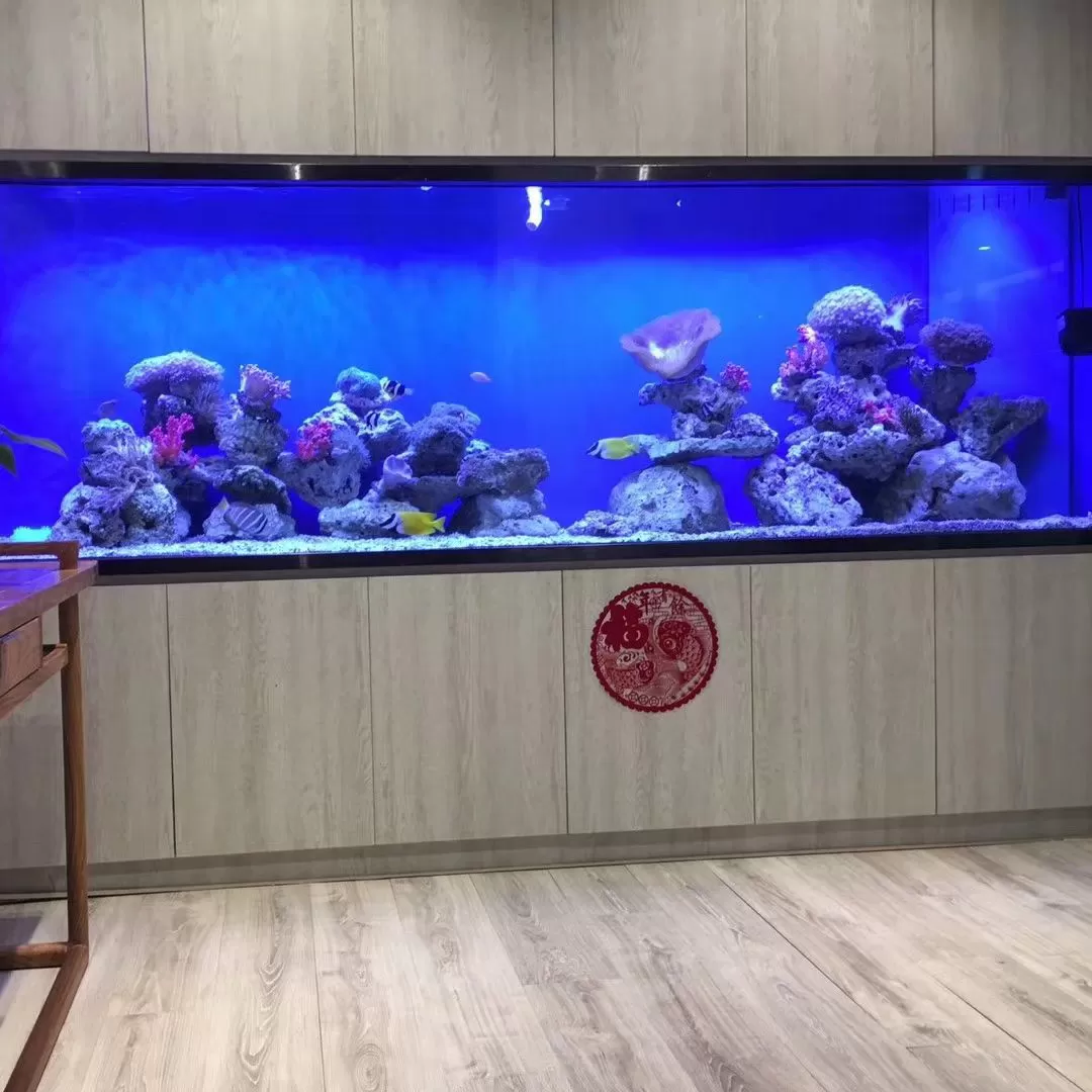 Customized light wood-colored three-layer integrated embedded seawater home fish tank