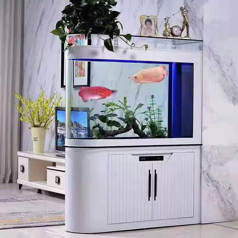 Customized front arc-shaped light luxury floor-standing household special-shaped arowana ornamental fish tank