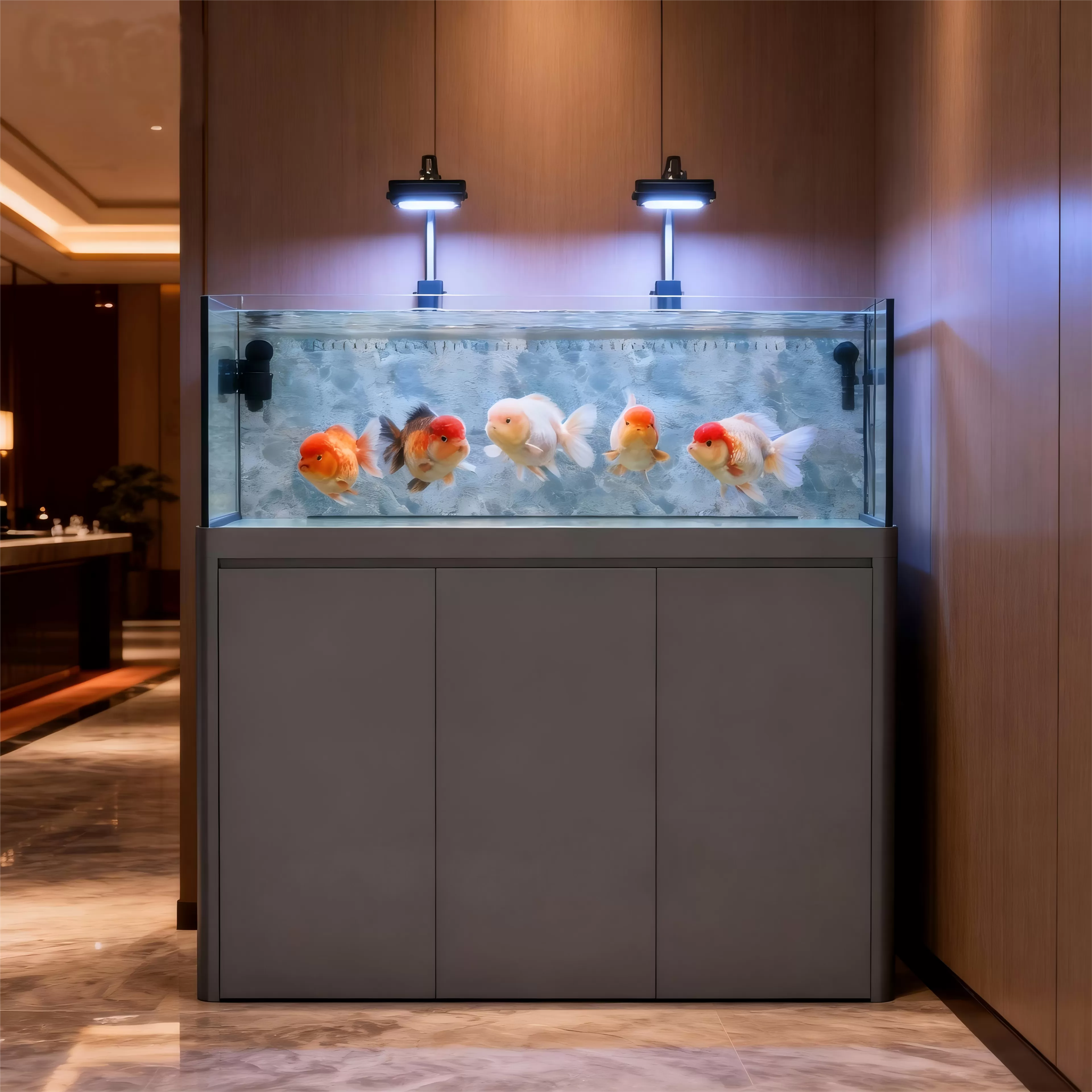 Customized grey three-door floor-standing cabinet for household Lanshou golden fish ornamental fish tanks