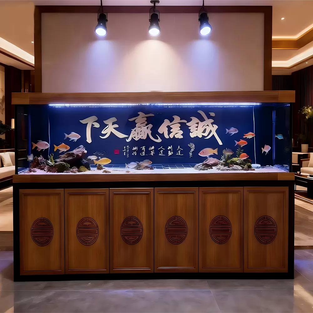 Customized Chinese-style longevity pattern cabinet door back filter business calligraphy landscape fish tank