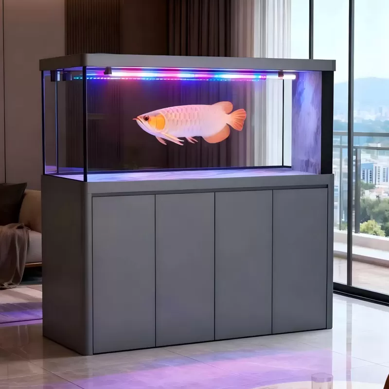 极简灰色四门龙缸水族箱底滤结构实拍图 极简灰色四门龙缸水族箱底滤结构实拍图